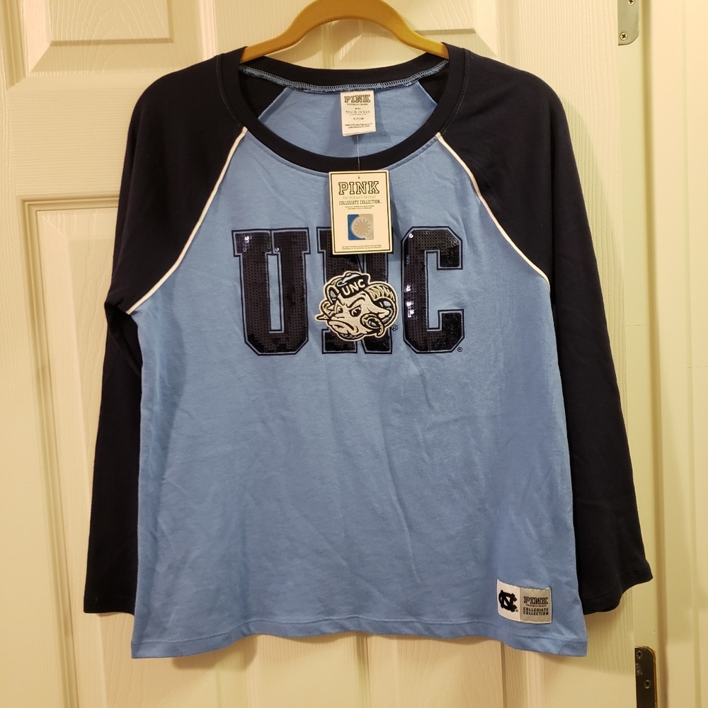 NWT Pink UNC Sequin 3/4 Sleeve Baseball Tee Shirt